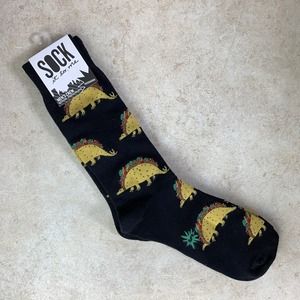 Sock It To Me Tacosaurus Taco Dinosaur Men's Black Crew Socks Size 7-13 NWT! NEW